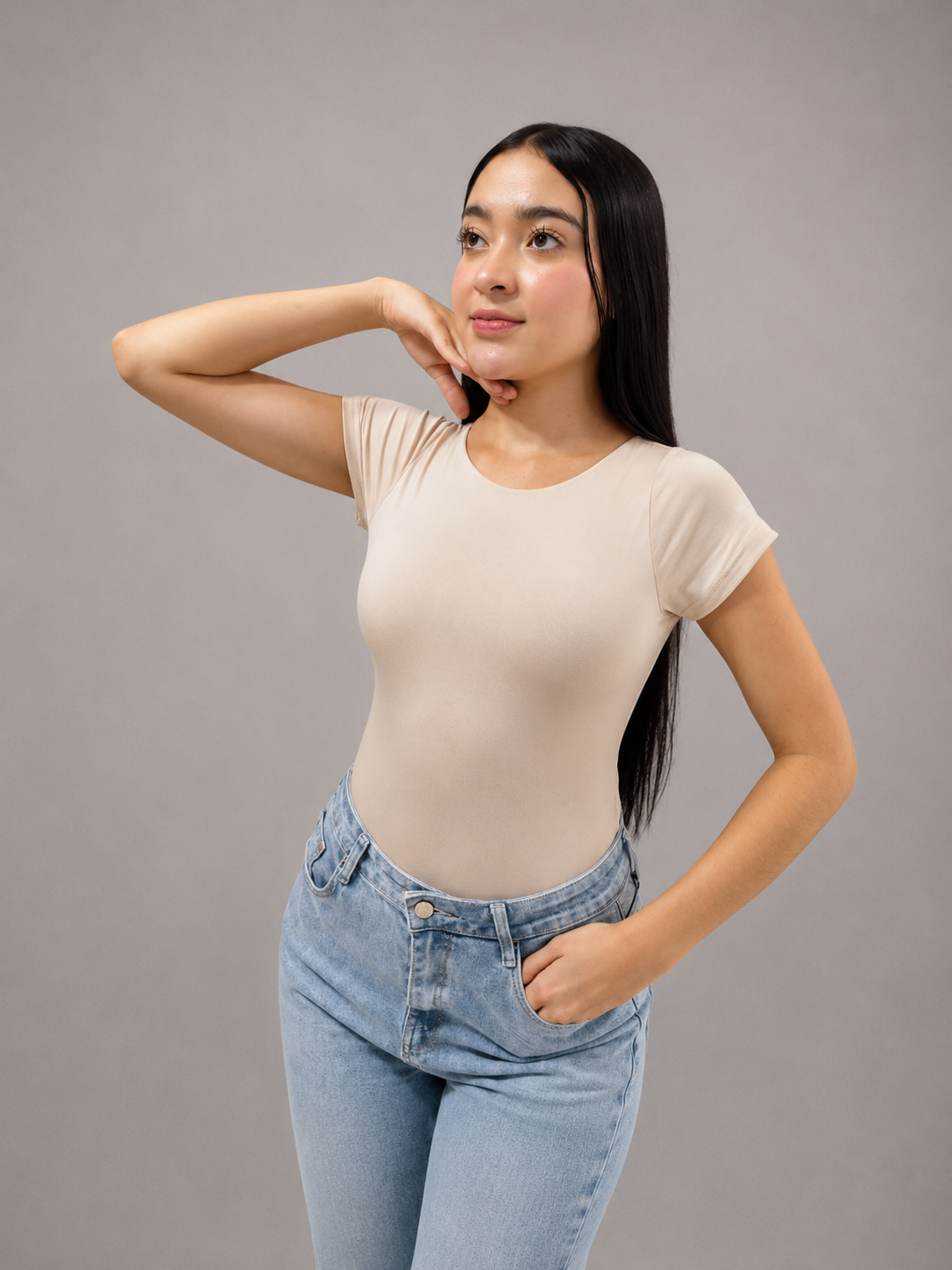 Body Básico Premium Manga Corta – Beige