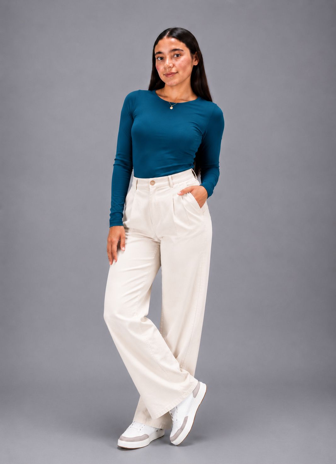 Body Básico Premium Manga Larga – Azul Petróleo